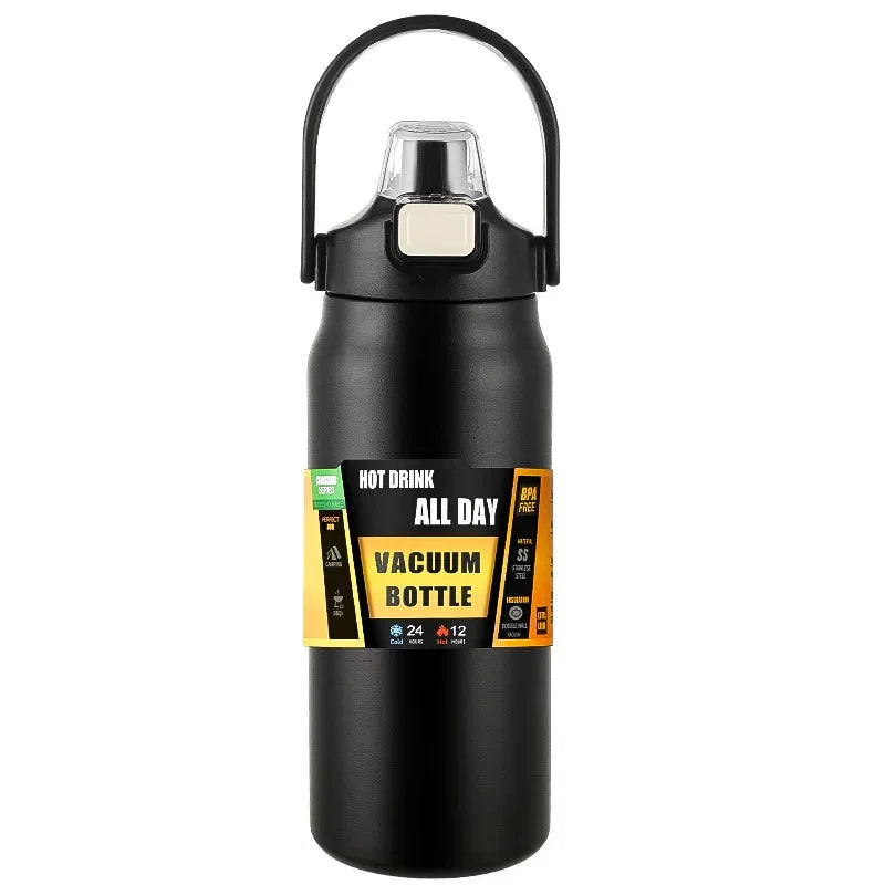 "Outdoor Thermos Trinkflasche – 304 Edelstahl Isolierflasche mit Strohhalm | Hält Getränke kalt & heiß"
