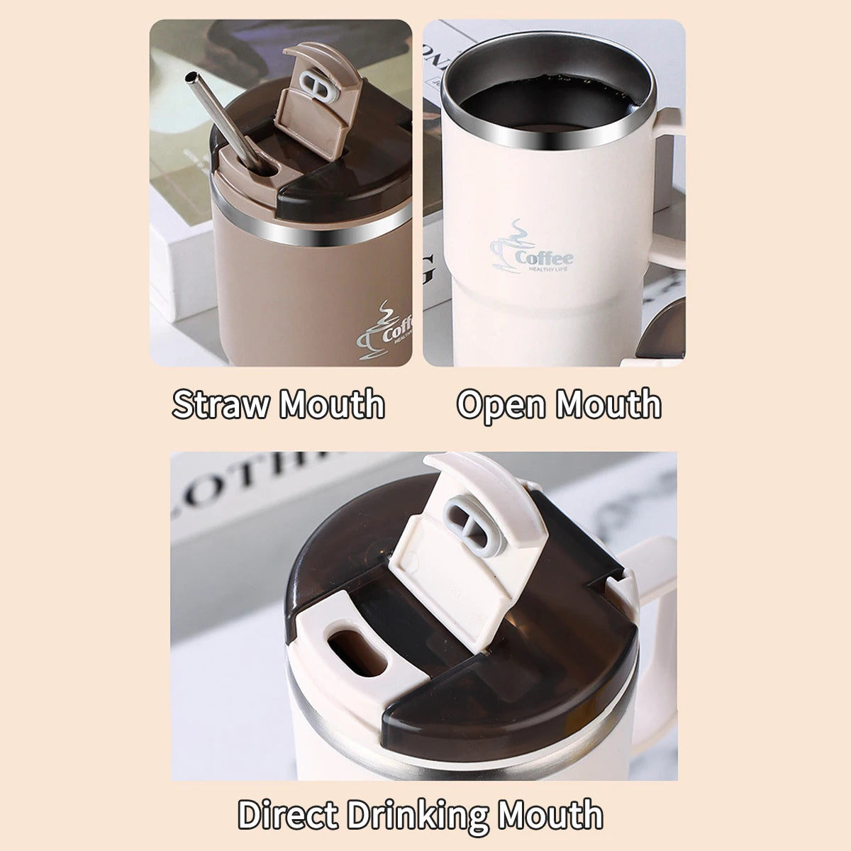 Doppelwandige Kaffeetasse – 304 Edelstahl Thermobecher mit Löffel & Teesieb, Auslaufsicher & Anti-Verbrühung Trinkbecher“