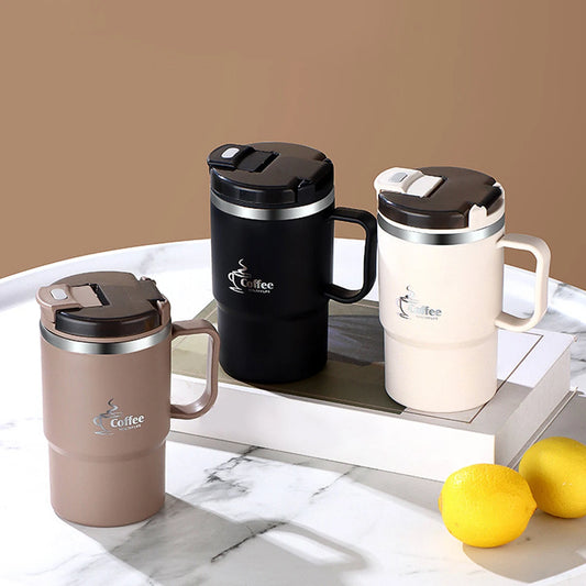 Doppelwandige Kaffeetasse – 304 Edelstahl Thermobecher mit Löffel & Teesieb, Auslaufsicher & Anti-Verbrühung Trinkbecher“