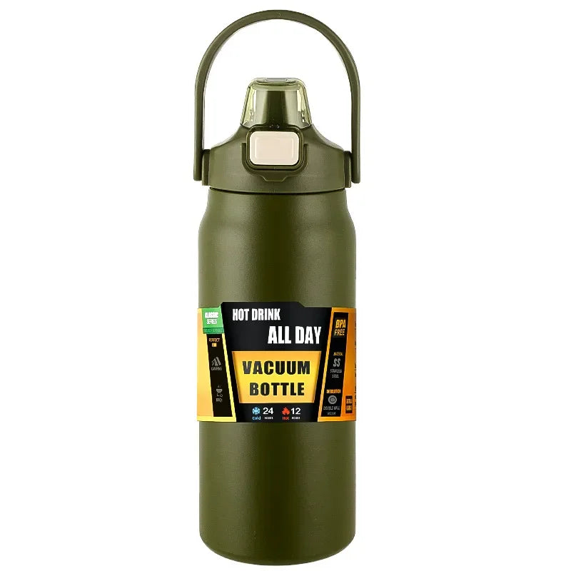 "Outdoor Thermos Trinkflasche – 304 Edelstahl Isolierflasche mit Strohhalm | Hält Getränke kalt & heiß"