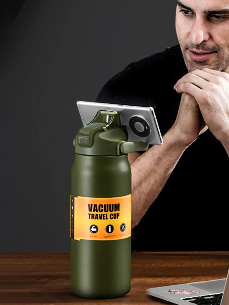 "Outdoor Thermos Trinkflasche – 304 Edelstahl Isolierflasche mit Strohhalm | Hält Getränke kalt & heiß"