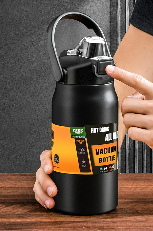 "Outdoor Thermos Trinkflasche – 304 Edelstahl Isolierflasche mit Strohhalm | Hält Getränke kalt & heiß"